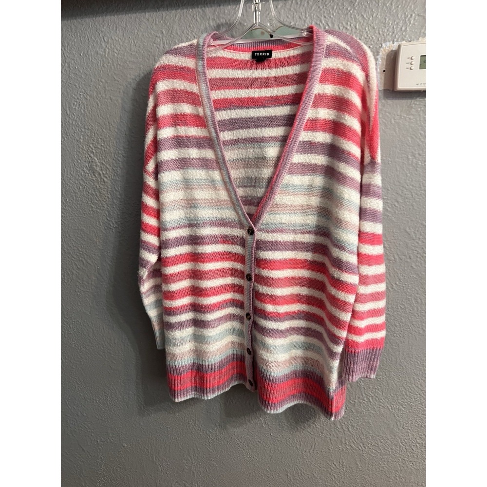 Torrid Womens Size 2 Sweater  Striped Cardigan Long Sleeve Button Up V Neck